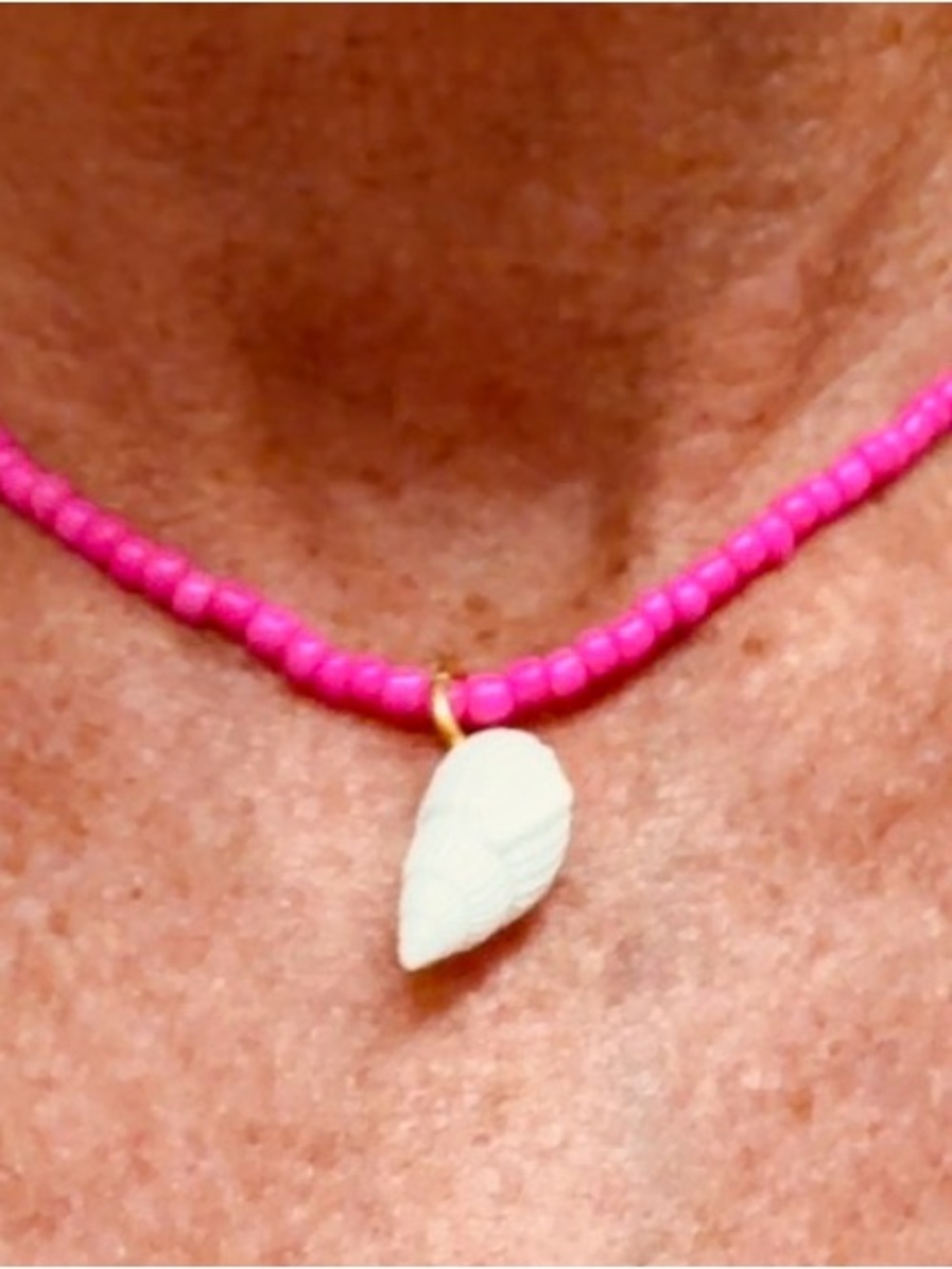 Hot Pink Beaded Necklace with Shell Charm
